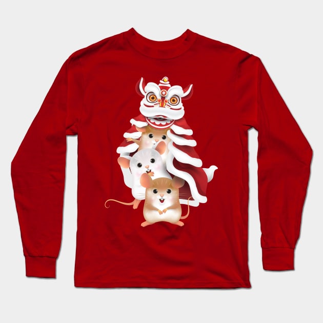 Year of the Rat - Chinese New Year - Dragon Dance Cute Rats Long Sleeve T-Shirt by zeeshirtsandprints